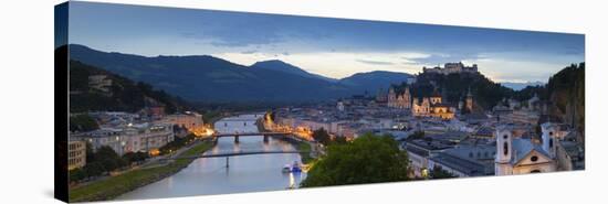 Hohensalzburg Fortress and Alt Stadt Illuminated at Dusk, Salzburg, Salzburger Land-Doug Pearson-Stretched Canvas