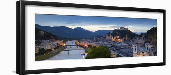 Hohensalzburg Fortress and Alt Stadt Illuminated at Dusk, Salzburg, Salzburger Land-Doug Pearson-Framed Premium Photographic Print