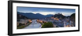 Hohensalzburg Fortress and Alt Stadt Illuminated at Dusk, Salzburg, Salzburger Land-Doug Pearson-Framed Photographic Print