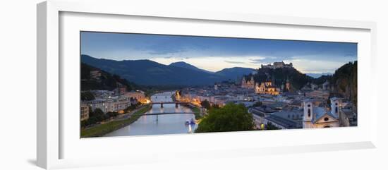 Hohensalzburg Fortress and Alt Stadt Illuminated at Dusk, Salzburg, Salzburger Land-Doug Pearson-Framed Photographic Print