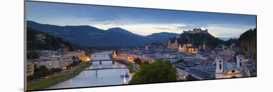 Hohensalzburg Fortress and Alt Stadt Illuminated at Dusk, Salzburg, Salzburger Land-Doug Pearson-Mounted Photographic Print