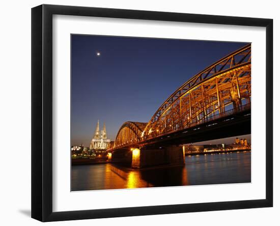 Hohenzollern Bridge over the River Rhine and Cathedral, Cologne, North Rhine Westphalia, Germany, E-Hans Peter Merten-Framed Photographic Print