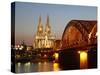 Hohenzollern Bridge over the River Rhine and Cathedral, UNESCO World Heritage Site, Cologne, North-Hans Peter Merten-Stretched Canvas