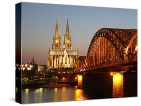 Hohenzollern Bridge over the River Rhine and Cathedral, UNESCO World Heritage Site, Cologne, North-Hans Peter Merten-Stretched Canvas