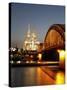 Hohenzollern Bridge over the River Rhine and Cathedral, UNESCO World Heritage Site, Cologne, North -Hans Peter Merten-Stretched Canvas