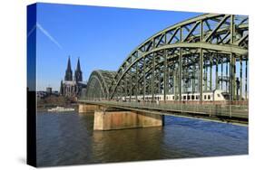 Hohenzollern Bridge with Cologne Cathedral, Cologne, North Rhine-Westphalia, Germany, Europe-Hans-Peter Merten-Stretched Canvas