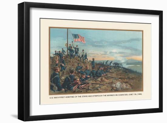 Hoisting of the Stars and Stripes on Cuban Soil, June 11, 1898-Werner-Framed Art Print