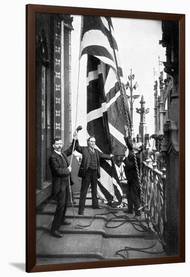 Hoisting the Union Jack, Houses of Parliament, Westminster, C1905-null-Framed Giclee Print