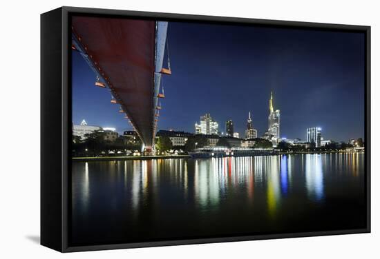 Holbeinsteg, Footbridge, Skyline Banking District, Frankfurt on the Main, Hessen, Germany-Axel Schmies-Framed Stretched Canvas