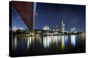 Holbeinsteg, Footbridge, Skyline Banking District, Frankfurt on the Main, Hessen, Germany-Axel Schmies-Stretched Canvas