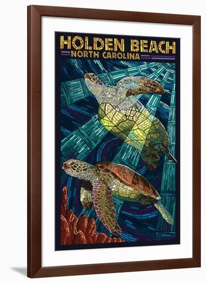 Holden Beach, North Carolina - Sea Turtle Paper Mosaic-Lantern Press-Framed Art Print