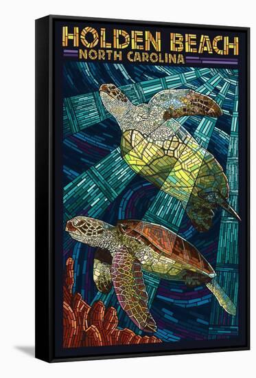 Holden Beach, North Carolina - Sea Turtle Paper Mosaic-Lantern Press-Framed Stretched Canvas