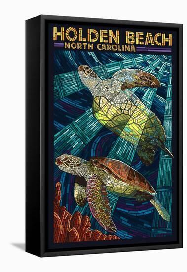 Holden Beach, North Carolina - Sea Turtle Paper Mosaic-Lantern Press-Framed Stretched Canvas