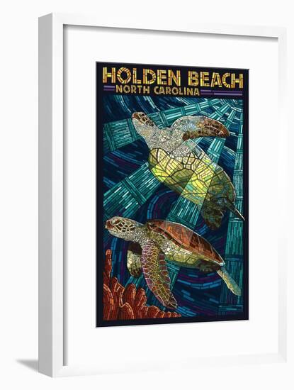 Holden Beach, North Carolina - Sea Turtle Paper Mosaic-Lantern Press-Framed Art Print