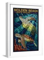 Holden Beach, North Carolina - Sea Turtle Paper Mosaic-Lantern Press-Framed Art Print