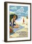 Holden Beach, North Carolina - Woman on Beach-Lantern Press-Framed Art Print