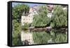 Holderlinturm Tower and Stocherkahn (Punt) Reflecting in Neckar River-Markus-Framed Stretched Canvas