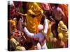 Holi Festival at a Temple Nr Mathura, Uttar Pradesh, India-Peter Adams-Stretched Canvas