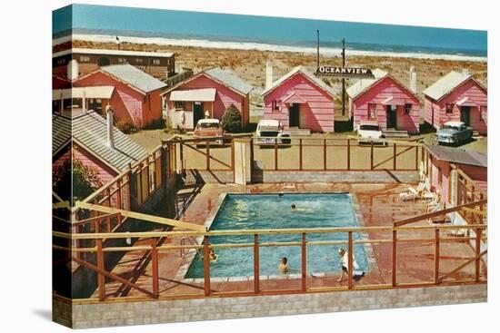 Holiday Cabins around Swimming Pool-Found Image Press-Stretched Canvas