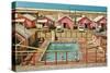 Holiday Cabins around Swimming Pool-Found Image Press-Stretched Canvas