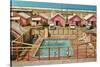 Holiday Cabins around Swimming Pool-Found Image Press-Stretched Canvas