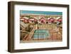 Holiday Cabins around Swimming Pool-Found Image Press-Framed Photographic Print