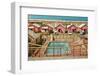 Holiday Cabins around Swimming Pool-Found Image Press-Framed Photographic Print