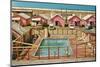 Holiday Cabins around Swimming Pool-Found Image Press-Mounted Photographic Print