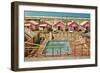 Holiday Cabins around Swimming Pool-Found Image Press-Framed Photographic Print