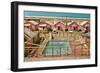 Holiday Cabins around Swimming Pool-Found Image Press-Framed Photographic Print