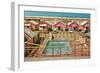 Holiday Cabins around Swimming Pool-Found Image Press-Framed Photographic Print