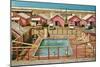 Holiday Cabins around Swimming Pool-Found Image Press-Mounted Photographic Print