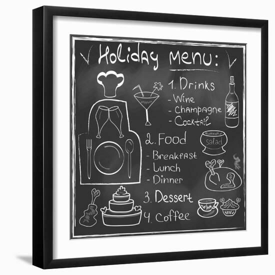 Holiday Food Menu Set Hand Drawn on Chalkboard-Natasha_from_Russia-Framed Art Print