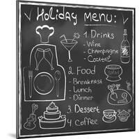 Holiday Food Menu Set Hand Drawn on Chalkboard-Natasha_from_Russia-Mounted Art Print