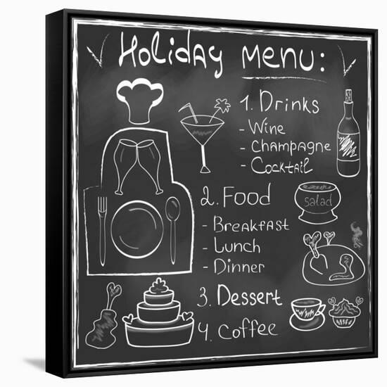 Holiday Food Menu Set Hand Drawn on Chalkboard-Natasha_from_Russia-Framed Stretched Canvas