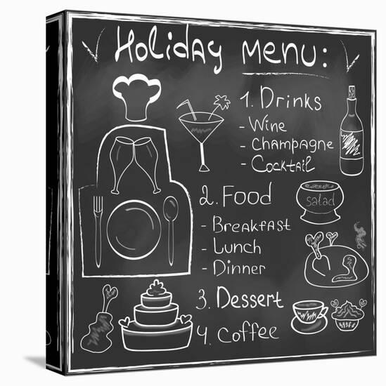 Holiday Food Menu Set Hand Drawn on Chalkboard-Natasha_from_Russia-Stretched Canvas