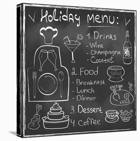 Holiday Food Menu Set Hand Drawn on Chalkboard-Natasha_from_Russia-Stretched Canvas