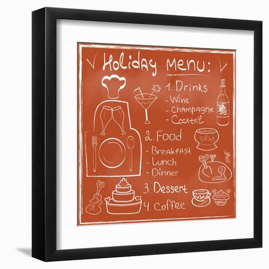 Holiday Food Menu Set Hand Drawn on Chalkboard-Natasha_from_Russia-Framed Art Print