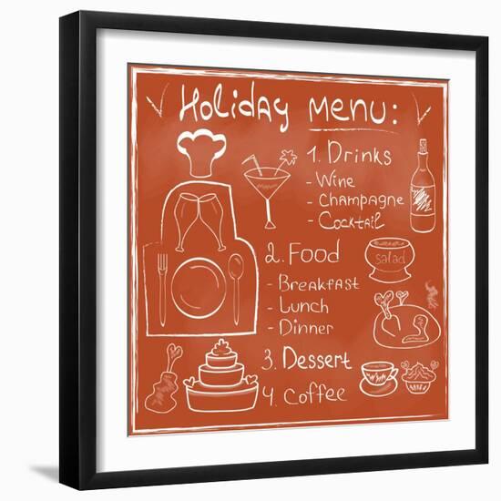 Holiday Food Menu Set Hand Drawn on Chalkboard-Natasha_from_Russia-Framed Art Print