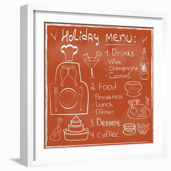 Holiday Food Menu Set Hand Drawn on Chalkboard-Natasha_from_Russia-Framed Art Print