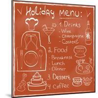 Holiday Food Menu Set Hand Drawn on Chalkboard-Natasha_from_Russia-Mounted Art Print