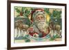 Holiday Greetings from Forest Grove, Oregon - Santa and Reindeer-Lantern Press-Framed Premium Giclee Print