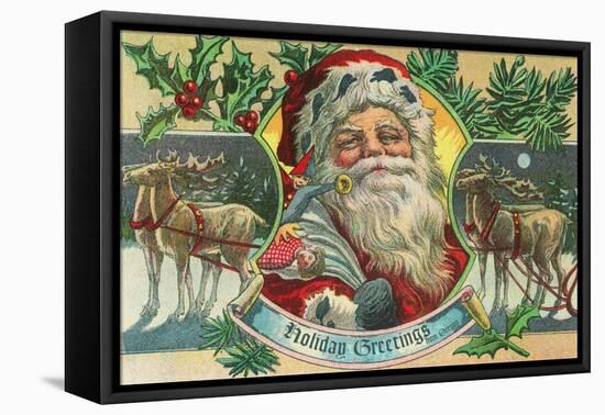 Holiday Greetings from Forest Grove, Oregon - Santa and Reindeer-Lantern Press-Framed Stretched Canvas