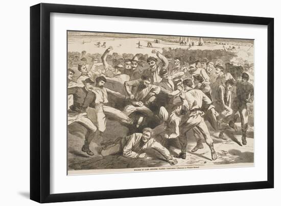 Holiday in Camp - Soldiers Playing "Foot-Ball", Published in "Harper's Weekly," July 15, 1865-Winslow Homer-Framed Giclee Print