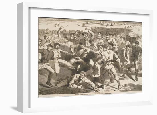 Holiday in Camp - Soldiers Playing "Foot-Ball", Published in "Harper's Weekly," July 15, 1865-Winslow Homer-Framed Giclee Print