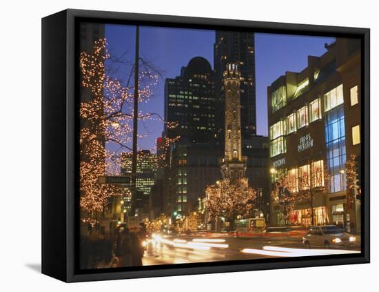Holiday Lights on North Michigan Avenue, Chicago, Illinois, USA-Alan Klehr-Framed Stretched Canvas