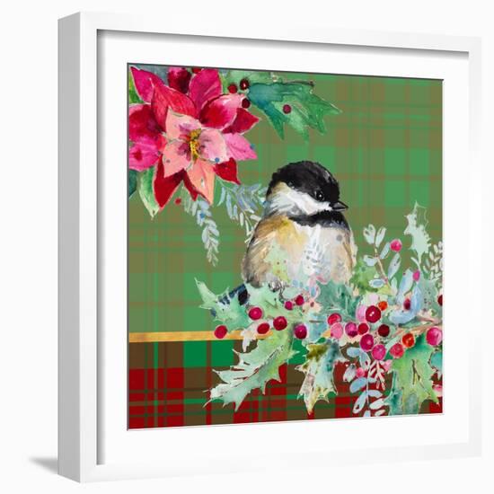 Holiday Poinsettia and Cardinal on Plaid II-Patricia Pinto-Framed Art Print