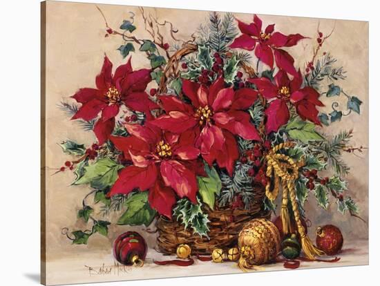 Holiday Poinsettia Basket-Barbara Mock-Stretched Canvas