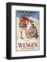 Holiday Poster for Wengen in Switzerland Showing a Couple Skiing-null-Framed Photographic Print