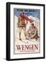 Holiday Poster for Wengen in Switzerland Showing a Couple Skiing-null-Framed Photographic Print